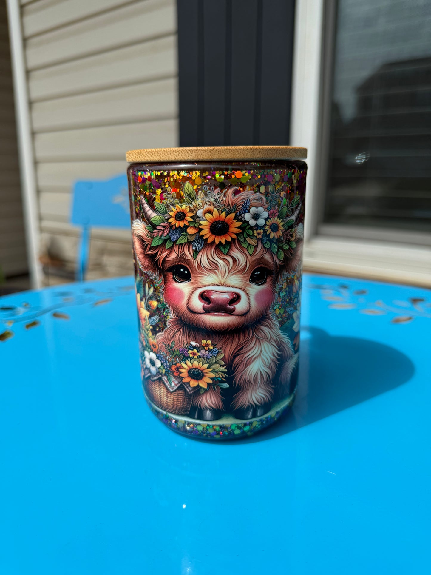 Sunflower Cow Glass Snow Globe Mug