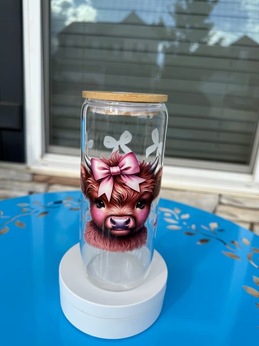 Highland Cow Glass Can
