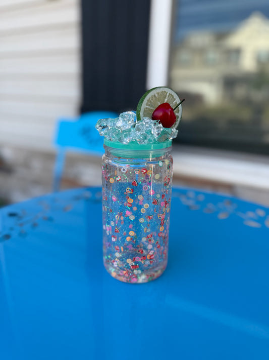 Fruit Salad Glitter Snow Globe Tumbler with Ice Lid