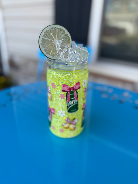 Lemon-Lime Soda Glitter Snow Globe Tumbler with Ice Lid
